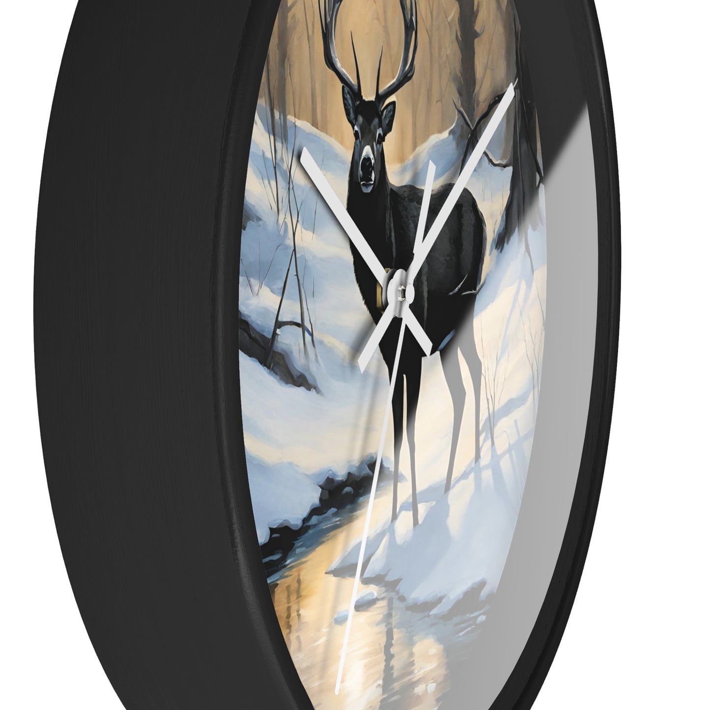 Big Buck Deer Wall Art Clock | Winter Nature Scene Snowy Creek Wall Hanging | Home Office Deer Hunter Lovers Gift