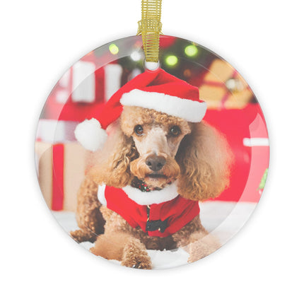 LAYING POODLE Glass Christmas Ornament