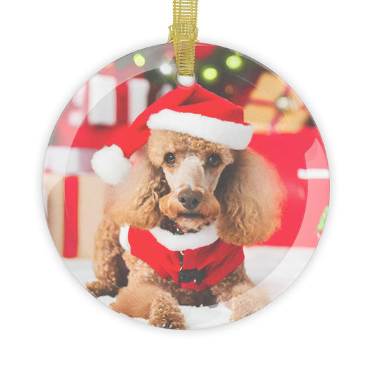 Poodle Christmas Ornament, Holiday Tree Decoration, Adorable Dog Ornament, Dog Lovers Gift, Round Glass Keepsake, Pet Xmas Collectible