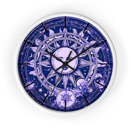 Amethyst Sun Wall Art Clock | Celestial Solstice Astronomy Wiccan Hanging | Moon & Constellations Home Office Solar System Pagan Decor Gift