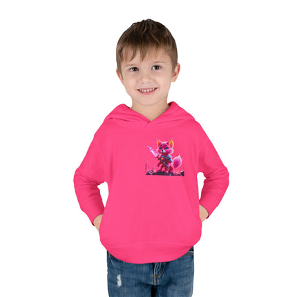 Neon Crystal Fox Toddler Girls Hoodie, Hot Pink Centaurian Cosmic Guardian Sweatshirt, Two Sided 2T 4T 5-6T Long Sleeve Hood