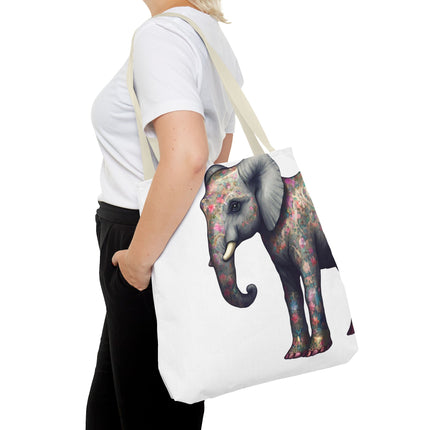 Elephant Gift Tote | Majestic Flower Pattern Grocery Bag | Animal Lovers Office Travel Carrier | Jungle Kingdom Endangered Cotton Traveler