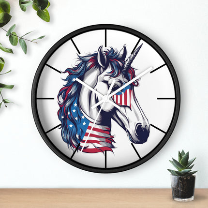 PATRIOTIC UNICORN Wall Clock - American Freedom Fantasy Horse Decor