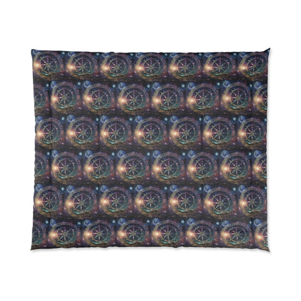 Shining Astrological Star Comforter, Wiccan Moon and Galaxy Lunar Wheel Blanket, Night Starry Sky Space Bed Cover, Astronomy Lovers Gift