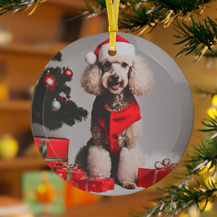 POODLE Glass Christmas Ornament