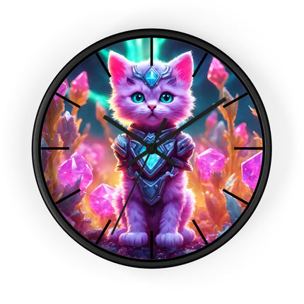 COSMIC CRYSTAL CAT GUARDIAN Wall Clock - Neon Fantasy Cave Decor