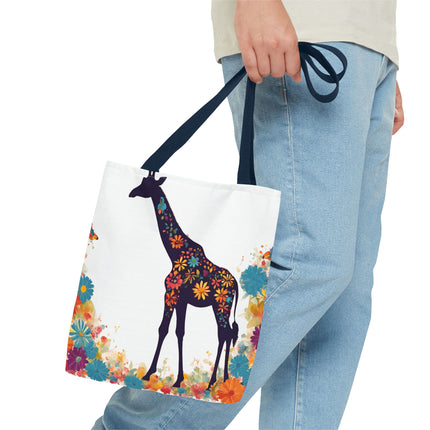 Giraffe Lovers Tote | Floral Safari Animal Grocery Bag | African Savanna Office Travel Carrier | Flower Collage Forest Cotton Traveler