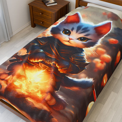 SAMURAI WARRIOR CAT Blanket - Paper Lantern Village Kitten Plush Cover