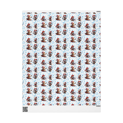 Christmas Wrapping Paper Kitten Warriors Snow Cats White Blue Red Santa Hats Snowflakes Presents Gift Wrap Holiday Gift Wrap Roll