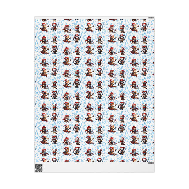 Christmas Wrapping Paper Kitten Warriors Snow Cats White Blue Red Santa Hats Snowflakes Presents Gift Wrap Holiday Gift Wrap Roll