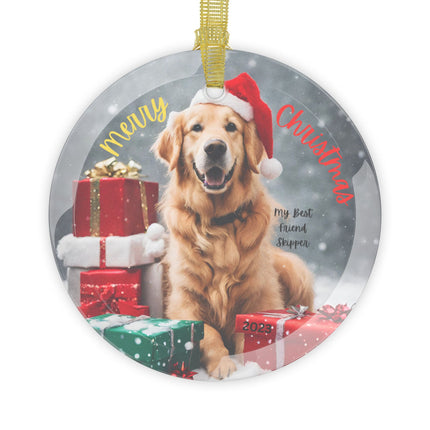 PERSONALIZED GOLDEN RETRIEVER Glass Christmas Ornament