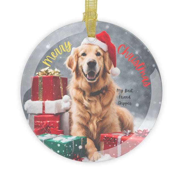 PERSONALIZED GOLDEN RETRIEVER Glass Christmas Ornament