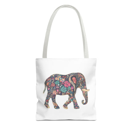Flower Elephant Lovers Tote | Majestic Color Pattern Custom Grocery Bag | Animal Gift Office Laptop Travel | Wild Safari Business Traveler