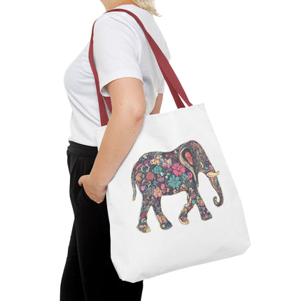Flower Elephant Lovers Tote | Majestic Color Pattern Custom Grocery Bag | Animal Gift Office Laptop Travel | Wild Safari Business Traveler