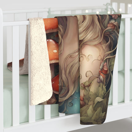Flower Girl, Fantasy Blanket, Beauty Art, Mushroom Garden, Fairy World, Girl Goddess, Bedroom Cover, Couch Throw, Warm Cozy Sherpa Fleece