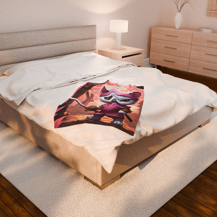 WHITE SAMURAI WARRIOR CAT Blanket - Pink Japanese Maple Tree Girls Kitty Cover