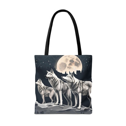 Moon Wolves Tote | Night Sky Mountain Wolf Pack Grocery Bag | Laptop & Book Carrier | Home Office Wooded Wild Dogs Travel Overnight Gift
