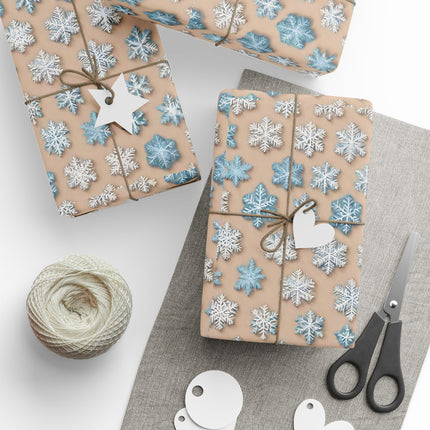 Christmas Wrapping Paper Snowflake Blue White Beige Gift Wrap Holiday Gift Wrap Roll