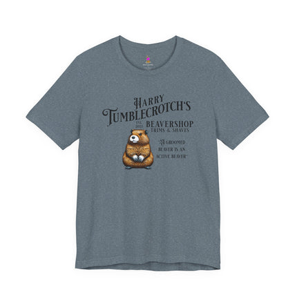 HARRY TUMBLECROTCH'S BEAVERSHOP T-Shirt - Funny Barbershop Parody Adult Humor Tee