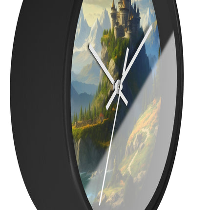 MEDIEVAL MOUNTAIN CASTLE Wall Clock - Fantasy Forest Kingdom Decor