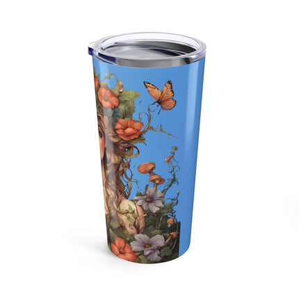 Flower Fantasy Maiden Girl Tumbler, Mushroom Flowered Garden Princess Fairy Travel Cup, Mystical Beauty Office Drink Holder