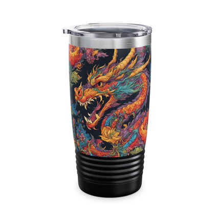 Dragon Tumbler | Japanese Flower Pattern Drink Companion | Floral Japan Insulated Travel Mug | Exercise Office College Road Trip Coffee Gift