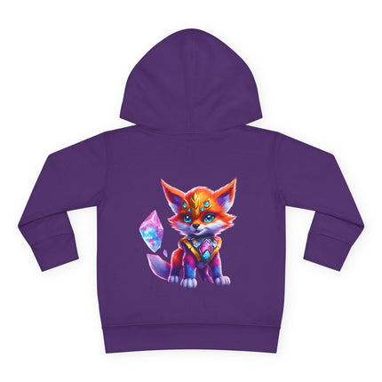 Rainbow Crystal Fox Toddler Girls Hoodie, Orange Blue Cosmic Guardian Sweatshirt, Two Sided 2T 4T 5-6T Long Sleeve Hood