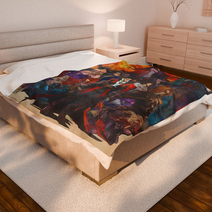 DRACULA RISES AT THE BREAK OF NIGHT Video Game Inspired Abstract Collage Blanket