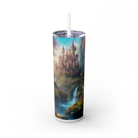 Majestic Dream Fantasy Drinking Tumbler, Flower Blossom Butterflies Castle Cup, Womens Gift Hot Cold Traveler, Exercise Workout Companion