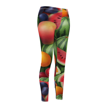 Summer Fruits Skinny Leggings, Orange Watermelon Plums Cherries Lounge Tights, Bright Design Yoga Pants