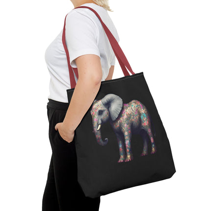 Elephant Gift Tote | Majestic Flower Pattern Grocery Bag | Animal Lovers Office Travel Carrier | Safari Kingdom Endangered Cotton Traveler