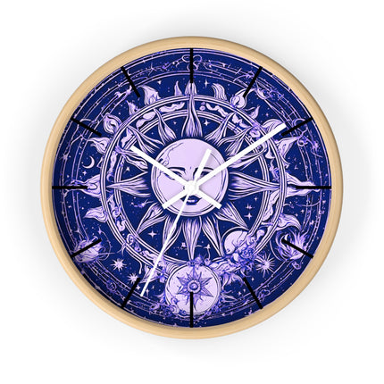 Amethyst Sun Wall Art Clock | Celestial Solstice Astronomy Wiccan Hanging | Moon & Constellations Home Office Solar System Pagan Decor Gift