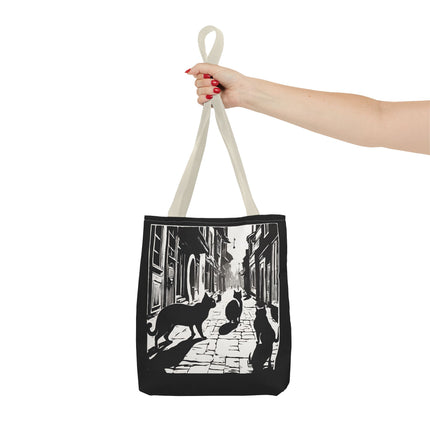 Cat Tote Bag | Town Cats Grocery Bag | Shadow Cat Alley Felines Travel Bag | Daily Office Cat Lovers Traveler Tote