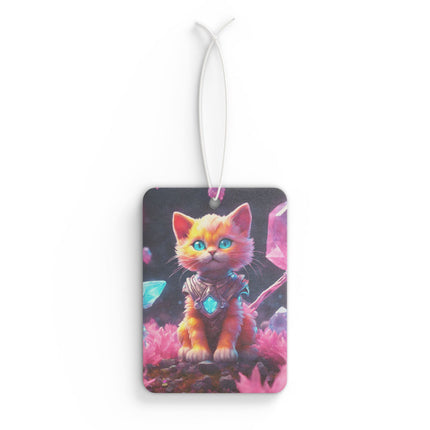 Bright Orange Fur Warrior Cat Car Air Freshener, Crystal Gem Cavern Feline Scented Gift, Armored Cosmic Furry Kitten Truck Auto Accessory