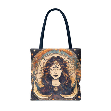 Sun & Moon Goddess Tote | Lunar Stars and Space Astronomy Grocery Bag | Wiccan Dreams Office Laptop Book Carrier | Solar System Travel Gift