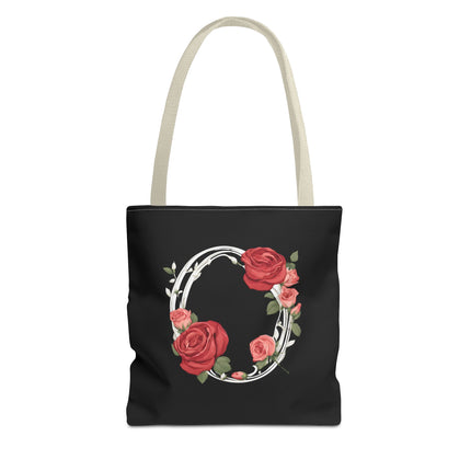 Custom Letter Personalized Tote | Rose Flowered Grocery Travel Bag | Floral Print Roses Office Laptop & Books or Exercise Overnight Carrier