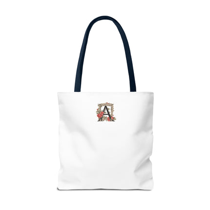 Custom Letter Personalized Tote | Rose Flowered Grocery Travel Bag | Floral Print Roses Office Laptop & Books or Exercise Overnight Carrier