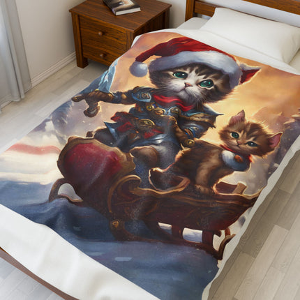 Christmas Blankets Kids Adults Blankets Velveteen Plush Blanket Cat Lovers Christmas Gift Santa Warrior Kitten Holiday Gift Cat Holiday Gift
