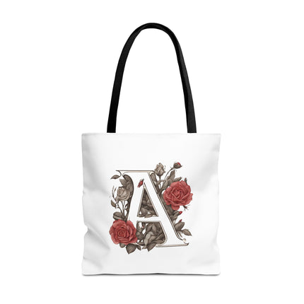 Custom Letter Personalized Tote | Rose Flowered Grocery Travel Bag | Floral Print Roses Office Laptop & Books or Exercise Overnight Carrier