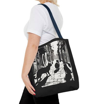 Cat Tote Bag | Town Cats Grocery Bag | Shadow Cat Alley Felines Travel Bag | Daily Office Cat Lovers Traveler Tote
