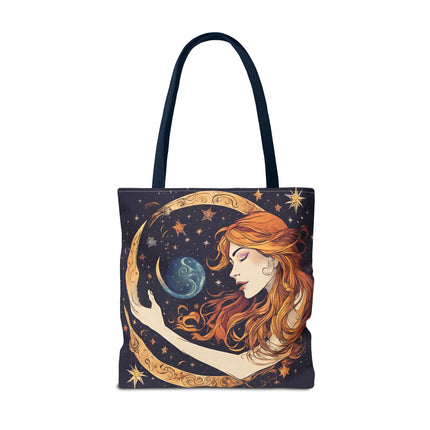 Moon Shaping Goddess Tote | Lunar Stars & Space Astronomy Grocery Bag | Woman Morphing Home Office Laptop Clothing Travel Overnight Gift