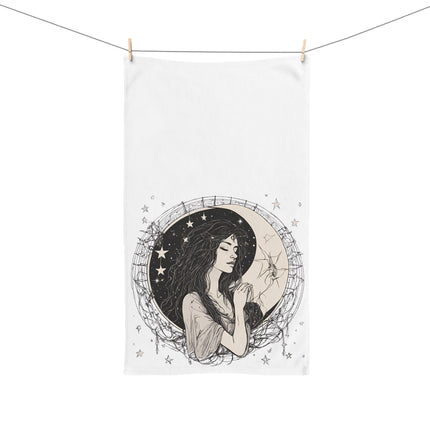 Moon Goddess Hand Towel | Praying Lunar Starry Night Sky Decor | Bathroom Accent Drying Cloth | Astronomy Star Beauty Polyester Gift