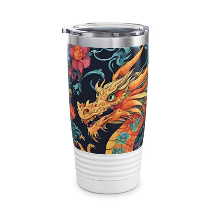Dragon Tumbler | Japanese Flower Pattern Drink Companion | Floral Japan Insulated Travel Mug | Exercise Office College Road Trip Coffee Gift
