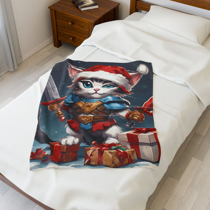 Christmas Blankets Kids Adults Blankets Velveteen Plush Blanket Cat Lovers Christmas Gift Santa Warrior Kitten Holiday Gift Cat Holiday Gift