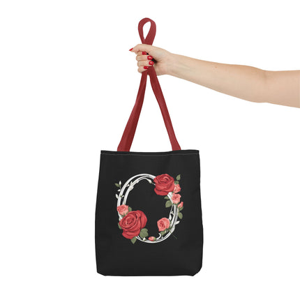Custom Letter Personalized Tote | Rose Flowered Grocery Travel Bag | Floral Print Roses Office Laptop & Books or Exercise Overnight Carrier