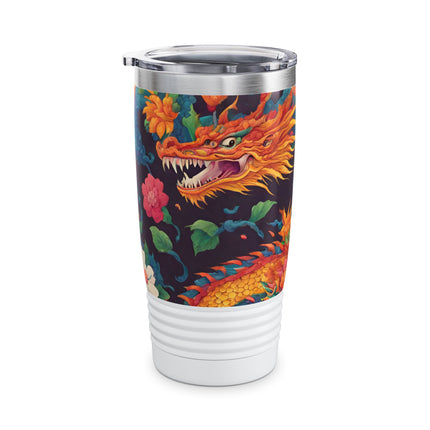 Dragon Tumbler | Japanese Flower Pattern Drink Companion | Floral Japan Insulated Travel Mug | Exercise Office College Road Trip Coffee Gift