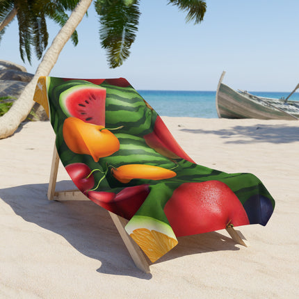 SUMMER FRUITS Beach Towel - Watermelons Oranges Peaches Cherries Swimming Pool Blanket