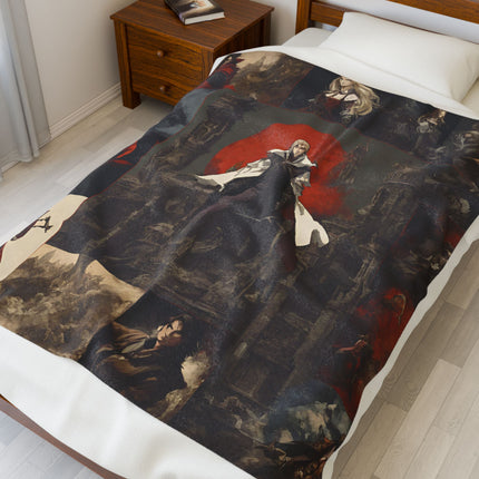 A WARRIOR EMERGES Video Game Inspired Abstract Collage Blanket