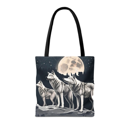 Moon Wolves Tote | Night Sky Mountain Wolf Pack Grocery Bag | Laptop & Book Carrier | Home Office Wooded Wild Dogs Travel Overnight Gift