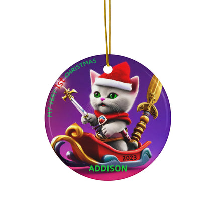 PERSONALIZED MY VERY 1st CHRISTMAS CUSTOM Kitten Warrior Ornament